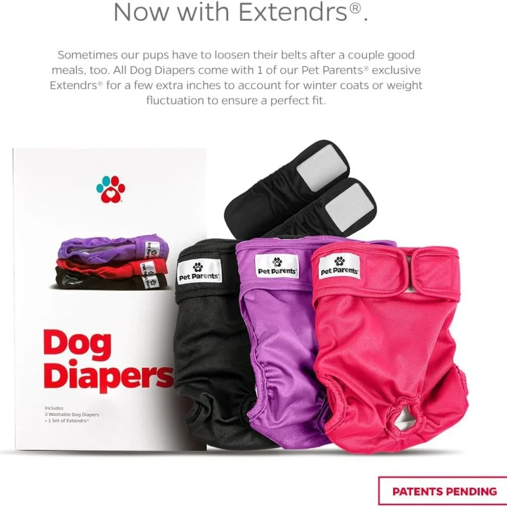 Pet Parents Washable Dog Diapers (3pack) + Extenders Princess Size Small